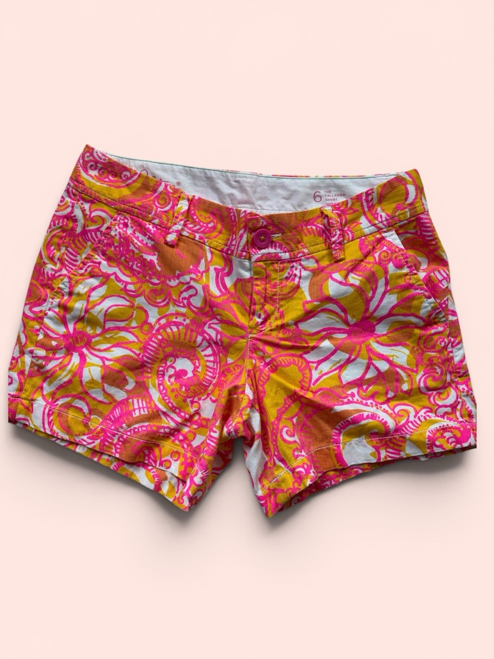 Lilly Pulitzer Pink, Yellow & White Printed Jean Shorts
